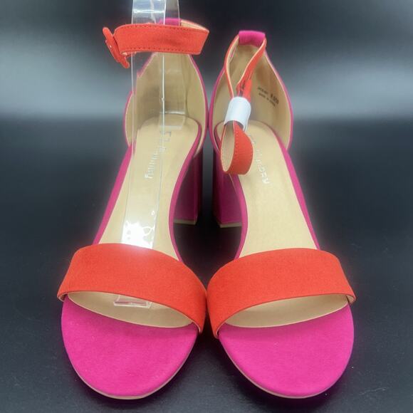 CL by Laundry Jody Womens 8.5M Orange Hot Pink Suede Block Heel Open Toe Strappy - Picture 3 of 11